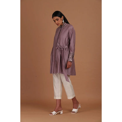 Sandhya Shah Purple Flame Long Shirt with Pant (Set of 2)