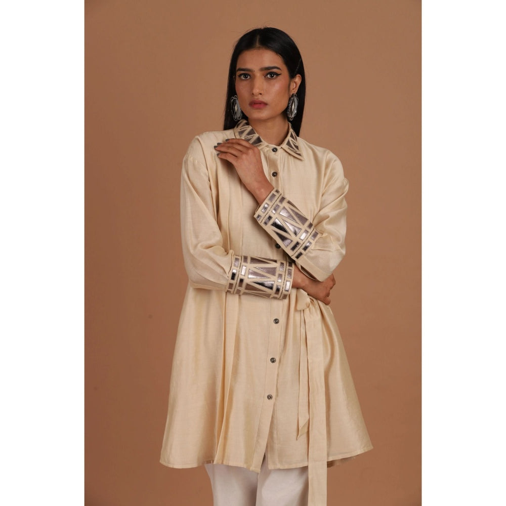 Sandhya Shah Beige Babe Long Shirt with Pant (Set of 2)