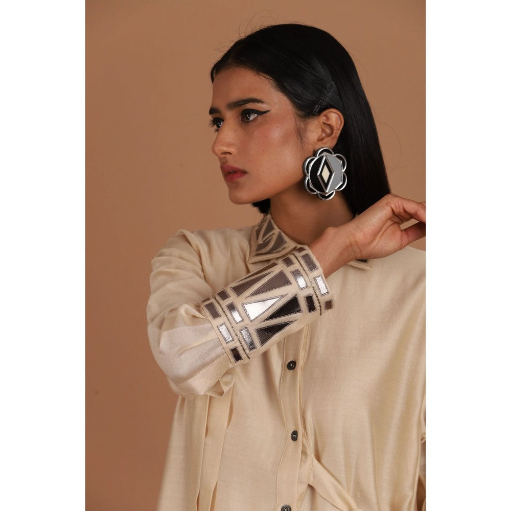 Sandhya Shah Beige Babe Long Shirt with Pant (Set of 2)