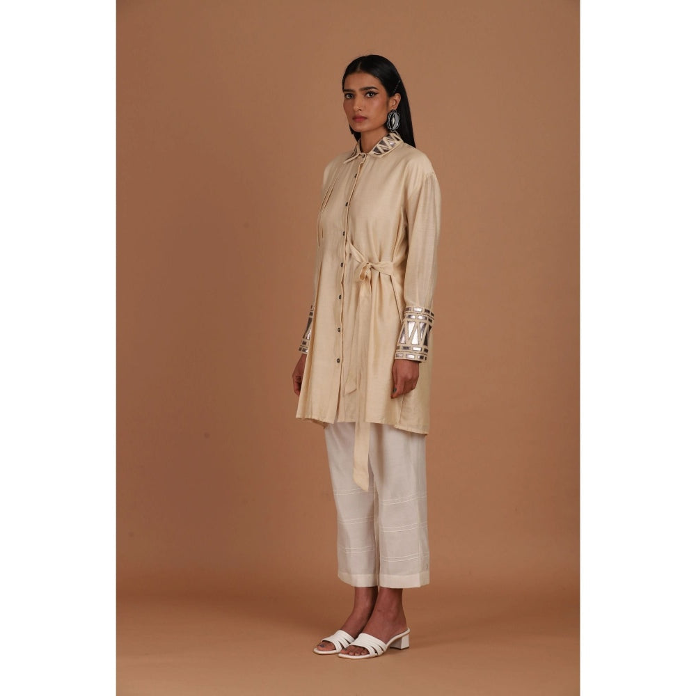 Sandhya Shah Beige Babe Long Shirt with Pant (Set of 2)