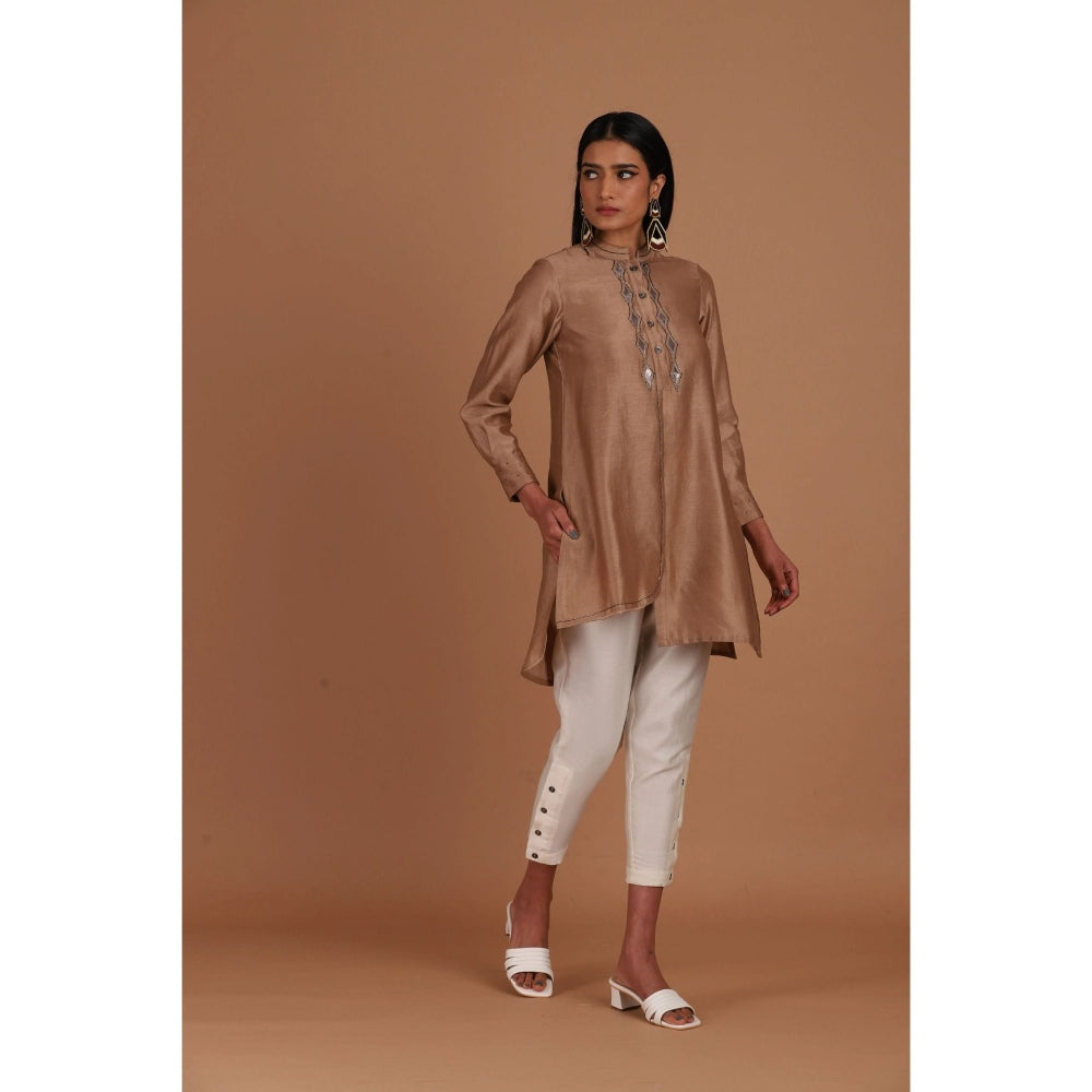 Sandhya Shah Coffee Brown Short Kurta with Pant (Set of 2)