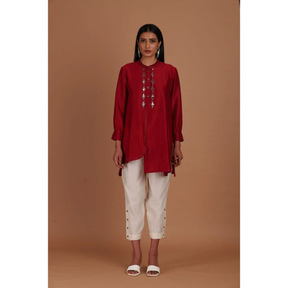 Sandhya Shah Red Cherry Bomb Short Kurta with Pant (Set of 2)