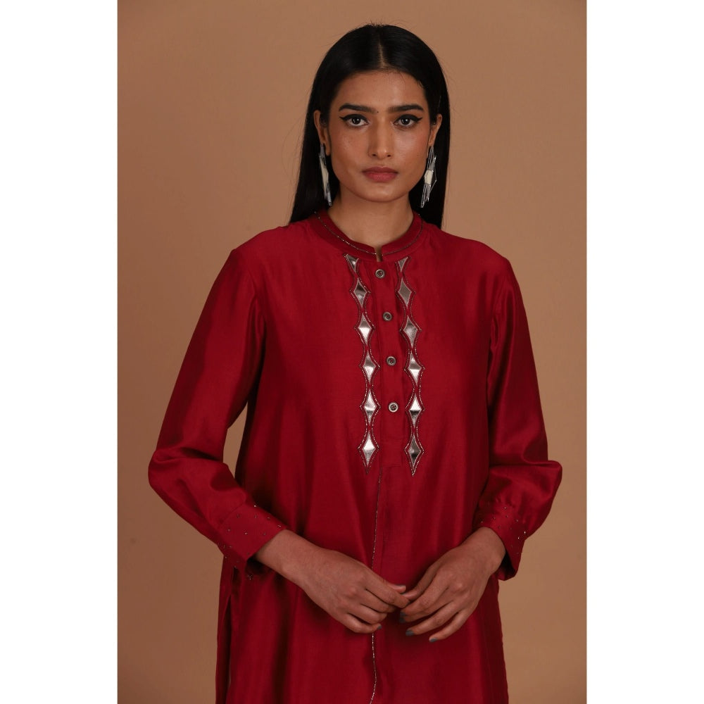 Sandhya Shah Red Cherry Bomb Short Kurta with Pant (Set of 2)