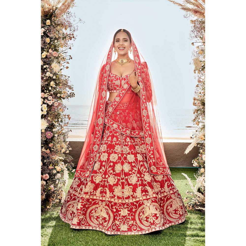 Sanjana Thakur Red Bridal Lehenga with Blouse and 2 Dupattas (Set of 4)