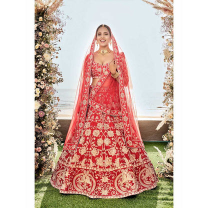Sanjana Thakur Red Bridal Lehenga with Blouse and 2 Dupattas (Set of 4)