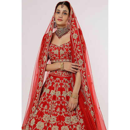 Sanjana Thakur Red Bridal Lehenga with Blouse and 2 Dupattas (Set of 4)