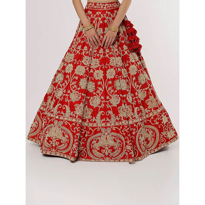 Sanjana Thakur Red Bridal Lehenga with Blouse and 2 Dupattas (Set of 4)
