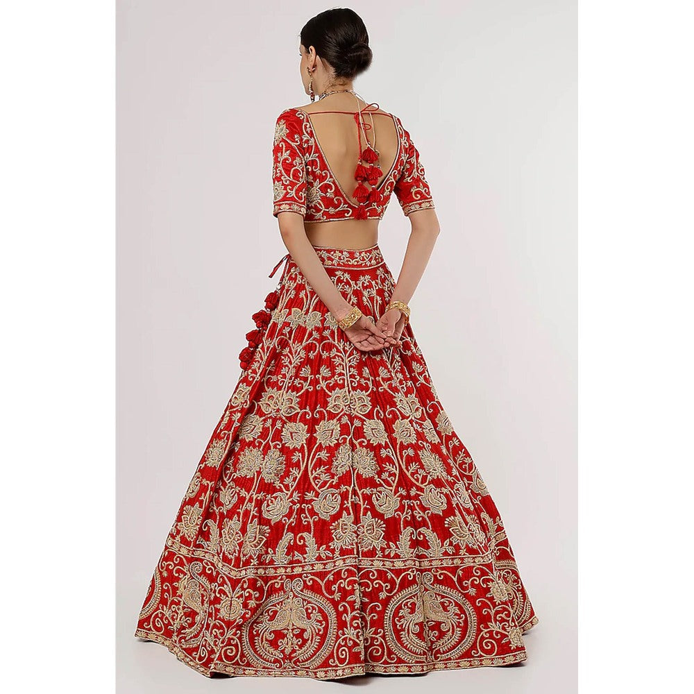 Sanjana Thakur Red Bridal Lehenga with Blouse and 2 Dupattas (Set of 4)