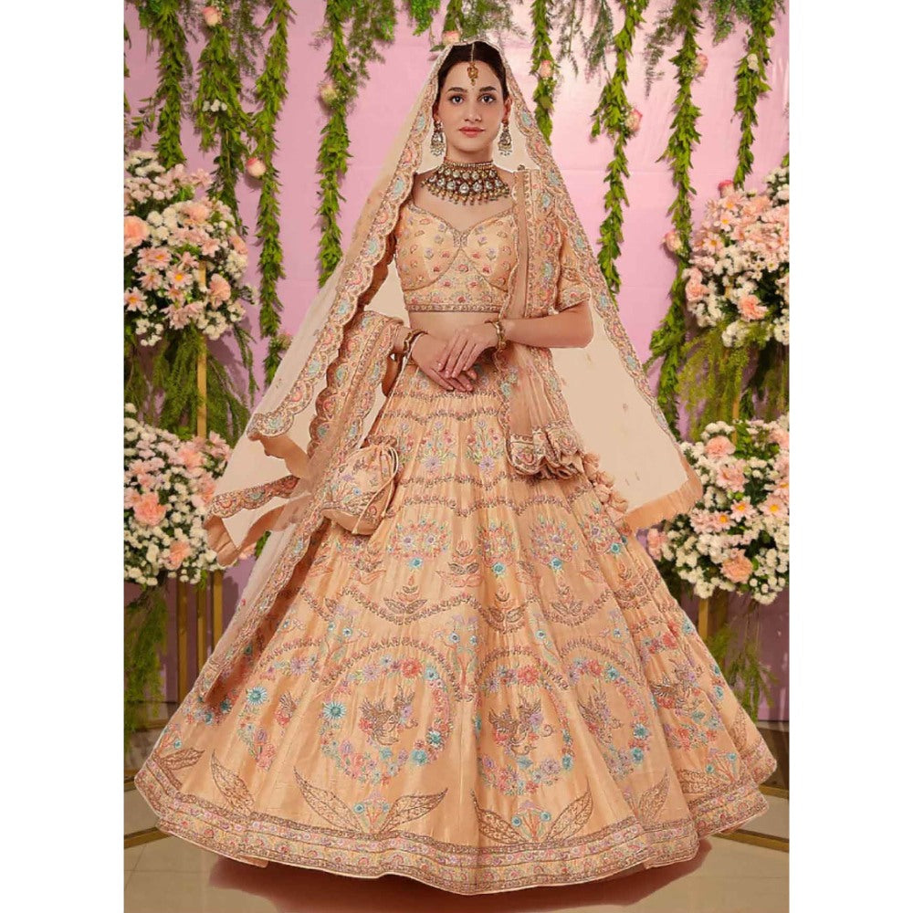 Sanjana Thakur Peach Bridal Lehenga with Blouse and 2 Dupattas (Set of 4)