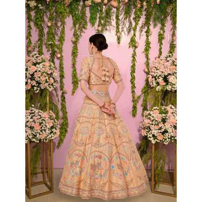 Sanjana Thakur Peach Bridal Lehenga with Blouse and 2 Dupattas (Set of 4)