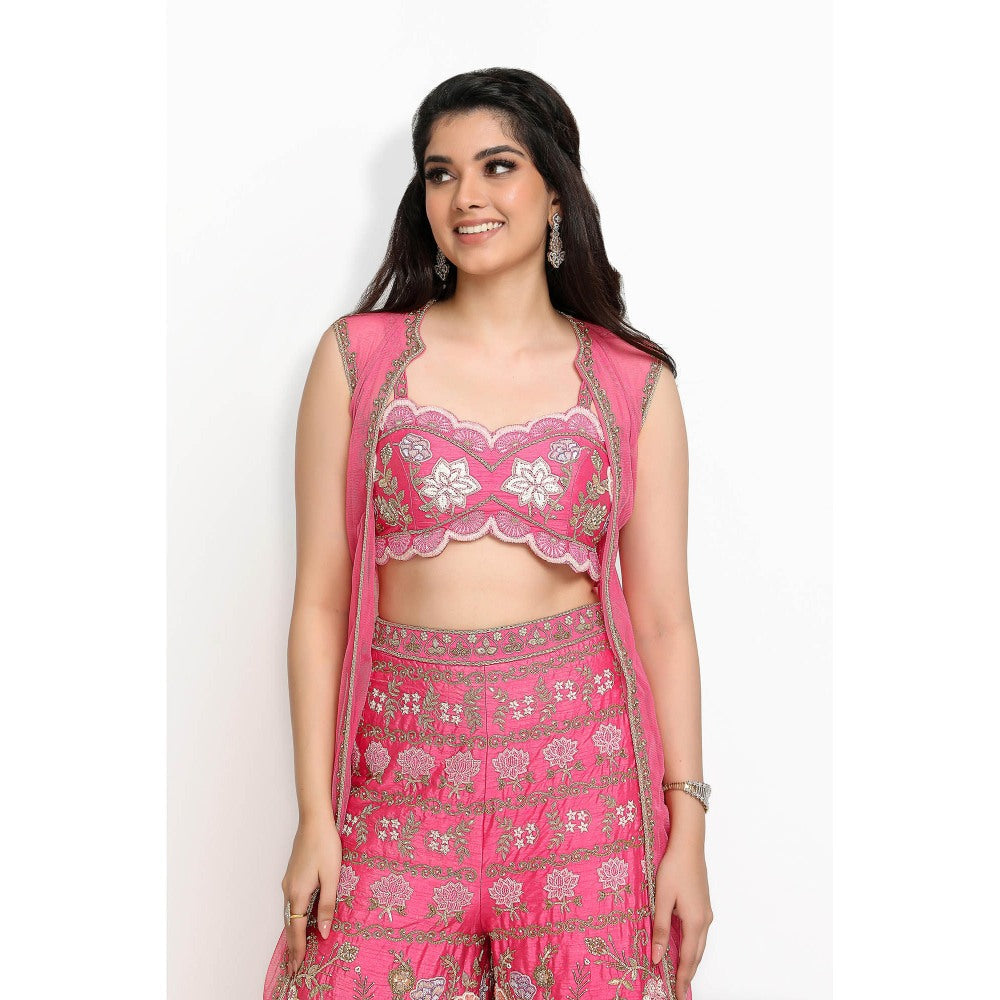 Sanjana Thakur Pink Sharara with Bustier and Jacket (Set of 3)