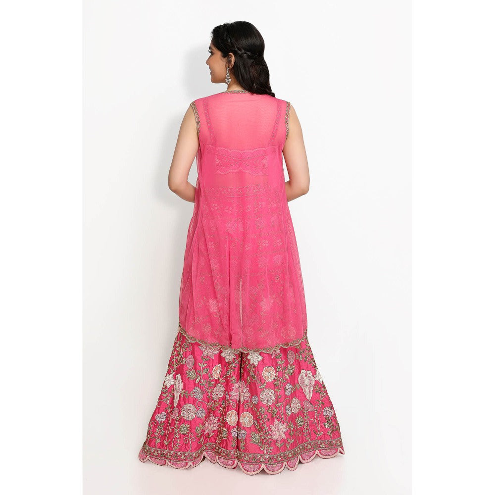 Sanjana Thakur Pink Sharara with Bustier and Jacket (Set of 3)