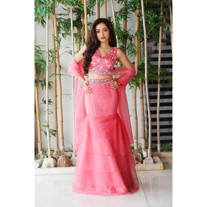 Sanjana Thakur Peach Lehenga with Blouse and Dupatta (Set of 3)