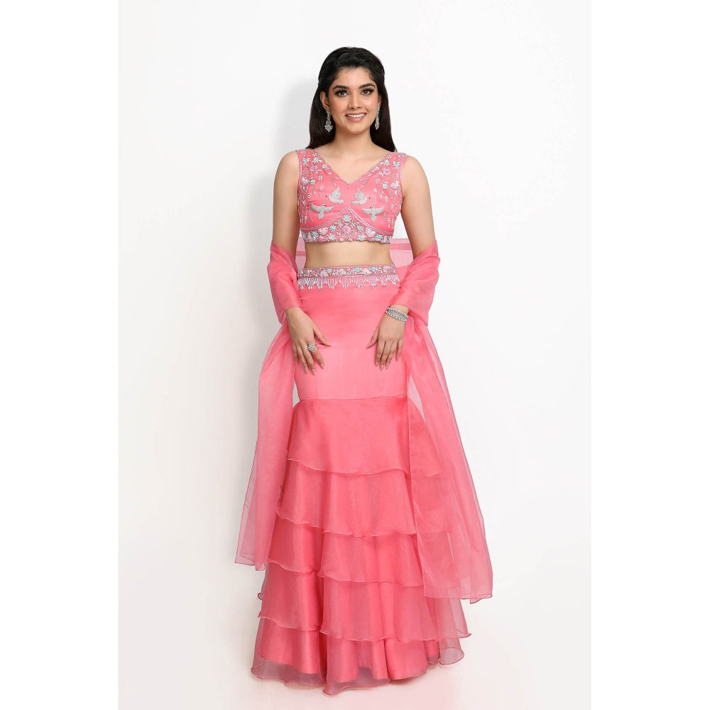 Sanjana Thakur Peach Lehenga with Blouse and Dupatta (Set of 3)