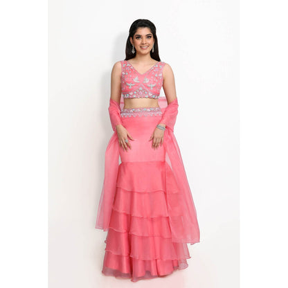 Sanjana Thakur Peach Lehenga with Blouse and Dupatta (Set of 3)