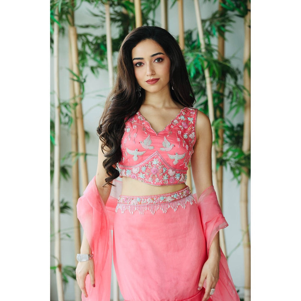 Sanjana Thakur Peach Lehenga with Blouse and Dupatta (Set of 3)