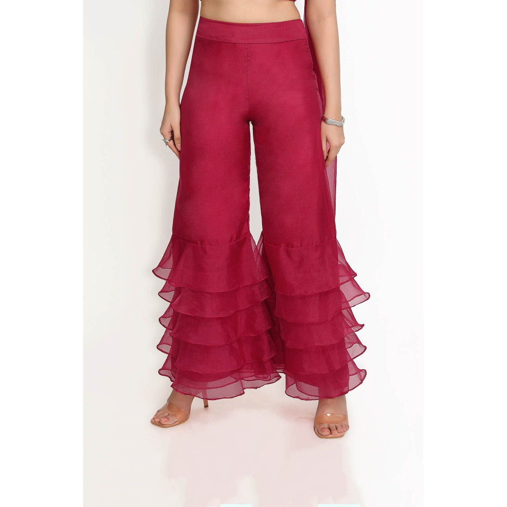 Sanjana Thakur Wine Attached Draped Tunic with Sharara (Set of 2)