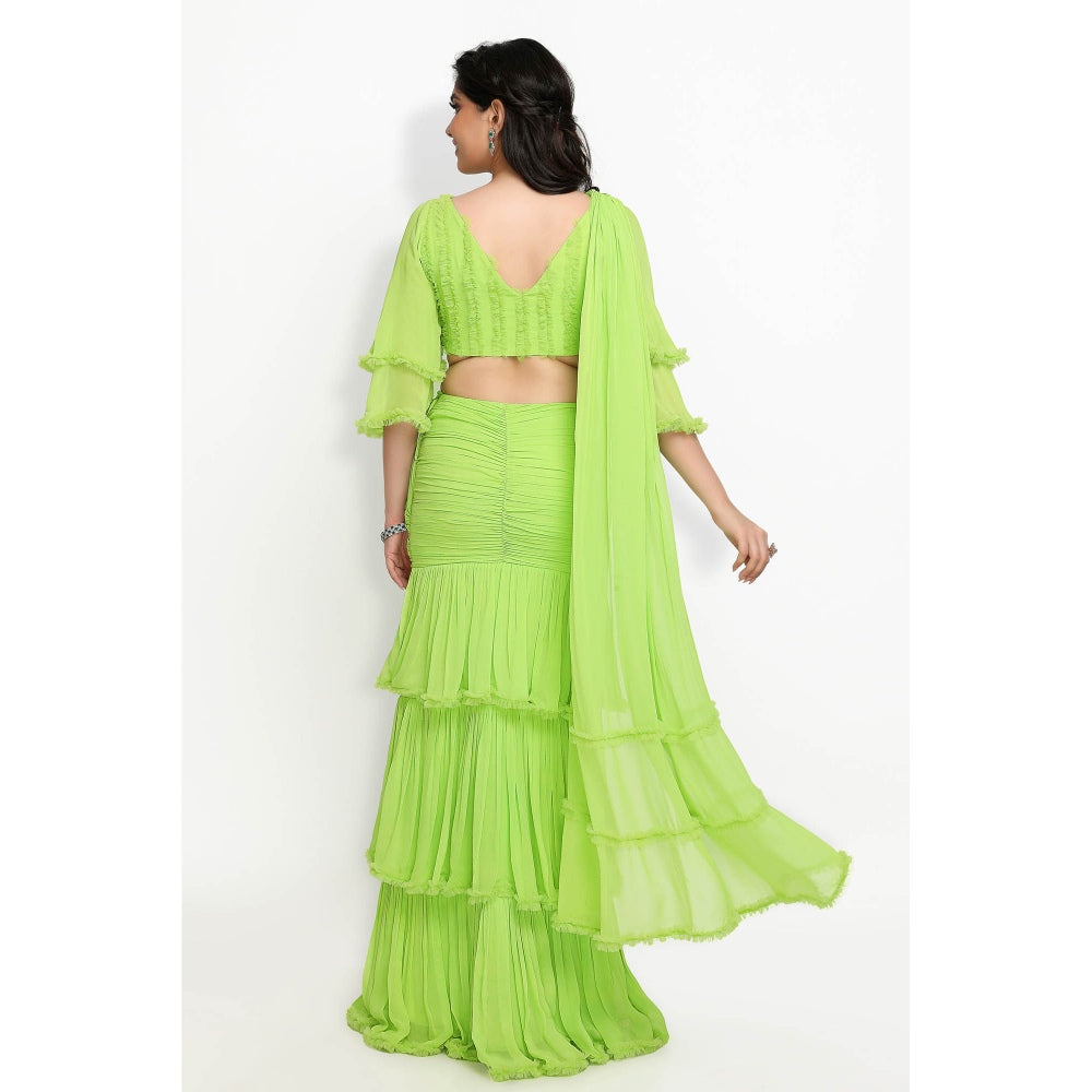 Sanjana Thakur Green Embroidered Pre Draped Saree and Belt with Stitched Blouse