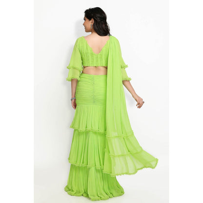 Sanjana Thakur Green Embroidered Pre Draped Saree and Belt with Stitched Blouse