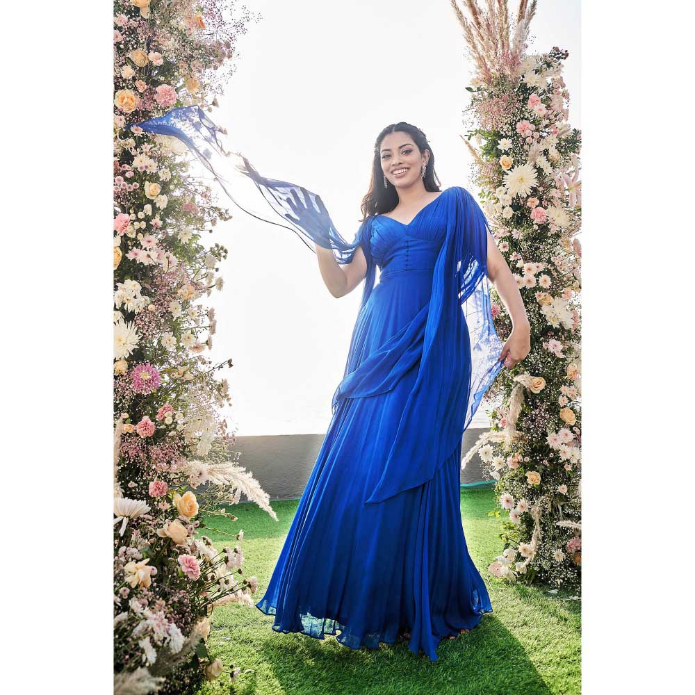 Sanjana Thakur Blue Gown with Attached Drape