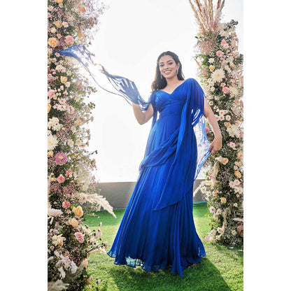 Sanjana Thakur Blue Gown with Attached Drape