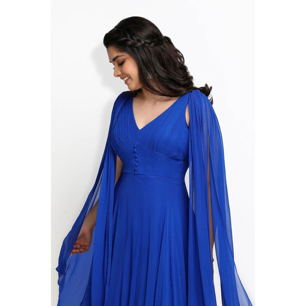 Sanjana Thakur Blue Gown with Attached Drape