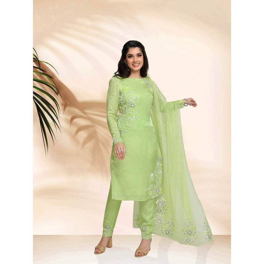 Sanjana Thakur Green Kurta with Pant and Dupatta (Set of 3)
