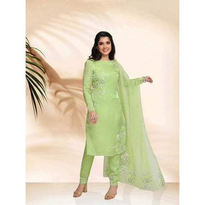 Sanjana Thakur Green Kurta with Pant and Dupatta (Set of 3)