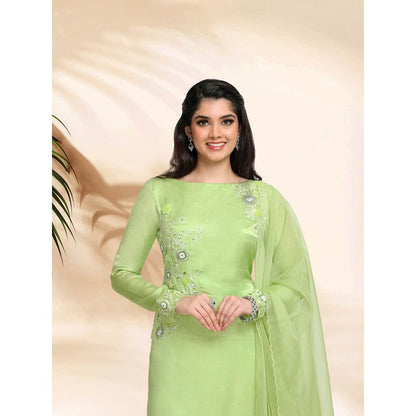 Sanjana Thakur Green Kurta with Pant and Dupatta (Set of 3)