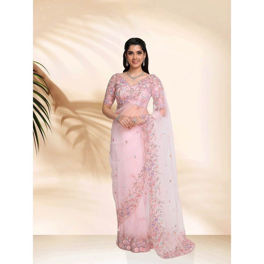 Sanjana Thakur Pink Embroidered Saree and Underskirt with Stitched Blouse