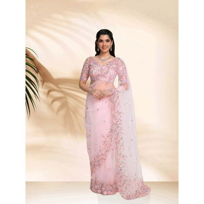 Sanjana Thakur Pink Embroidered Saree and Underskirt with Stitched Blouse