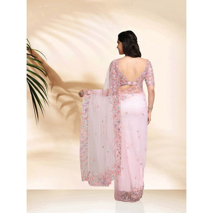 Sanjana Thakur Pink Embroidered Saree and Underskirt with Stitched Blouse