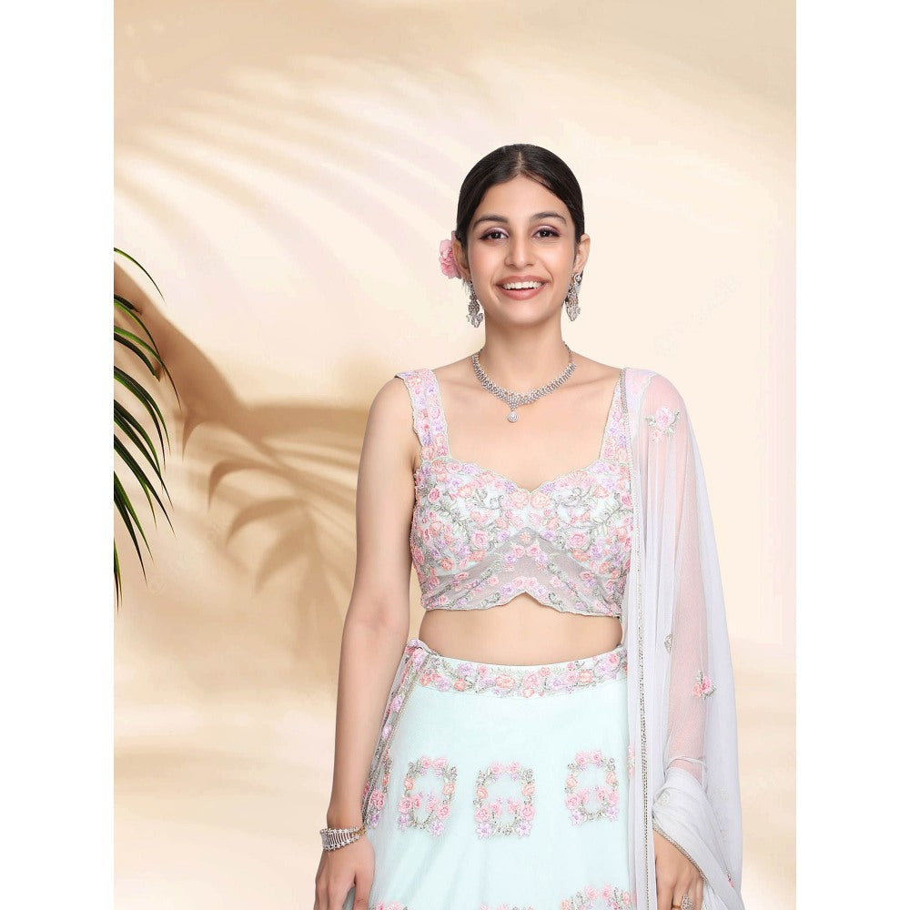 Sanjana Thakur Blue Lehenga with Blouse and Dupatta (Set of 3)