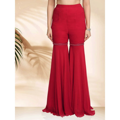 Sanjana Thakur Red Sharara with Short Kurta with Dupatta (Set of 3)