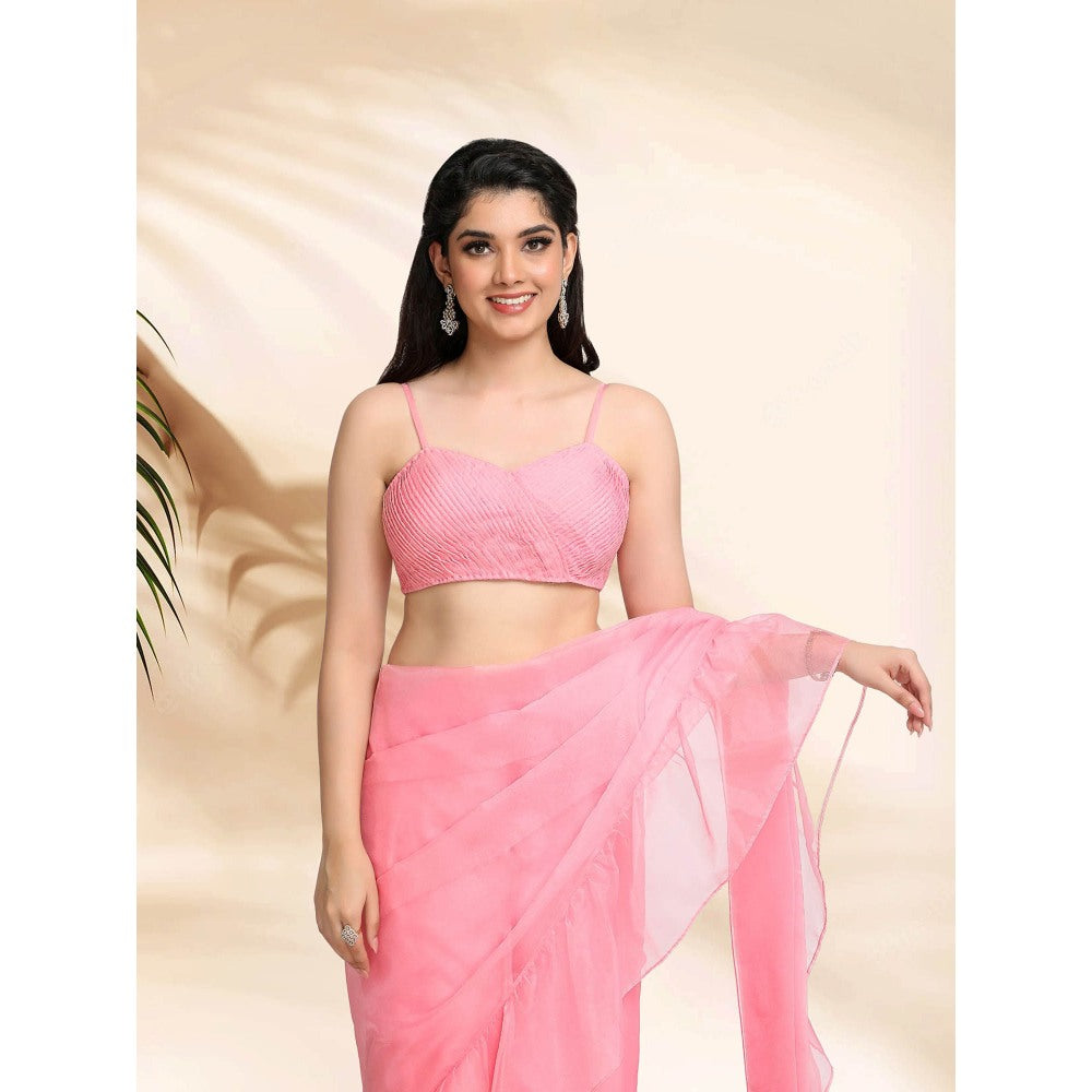 Sanjana Thakur Pink Embroidered Pre Draped Saree with Stitched Blouse