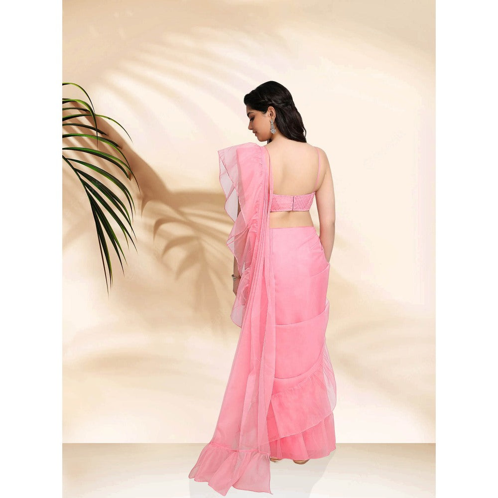 Sanjana Thakur Pink Embroidered Pre Draped Saree with Stitched Blouse
