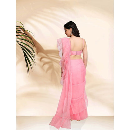 Sanjana Thakur Pink Embroidered Pre Draped Saree with Stitched Blouse