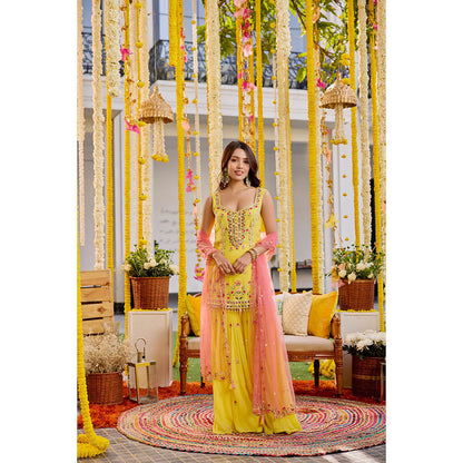 SANYA GULATI Sunshine Yellow Kurta & Sharara with Dupatta (Set of 3)