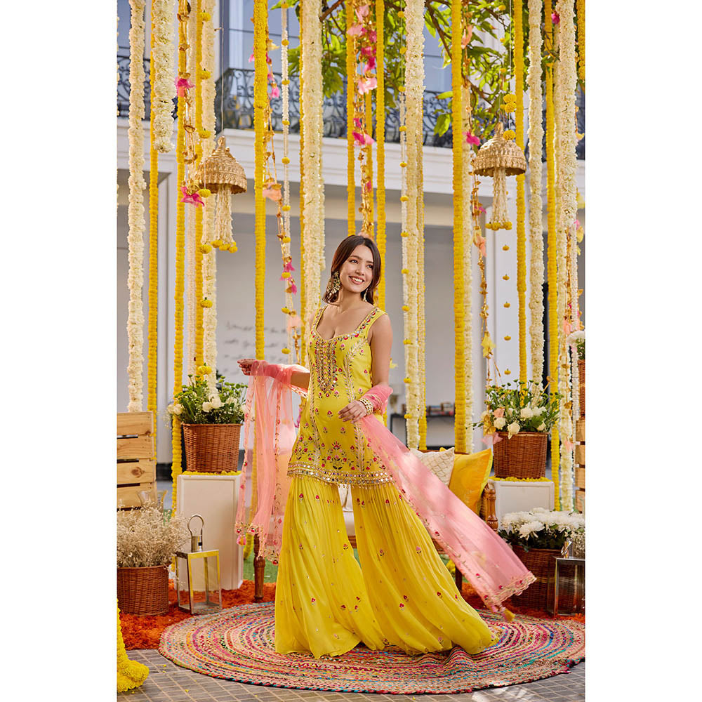 SANYA GULATI Sunshine Yellow Kurta & Sharara with Dupatta (Set of 3)