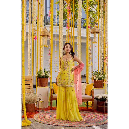 SANYA GULATI Sunshine Yellow Kurta & Sharara with Dupatta (Set of 3)