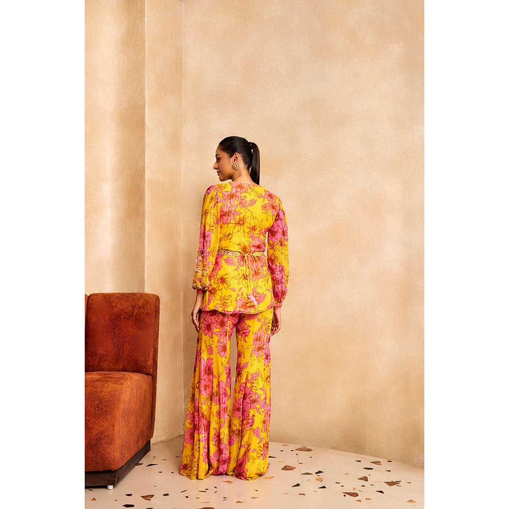 SANYA GULATI Yellow Floral Print Ruffle Tunic (Set of 2)