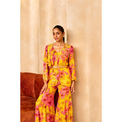 SANYA GULATI Yellow Floral Print Ruffle Tunic (Set of 2)