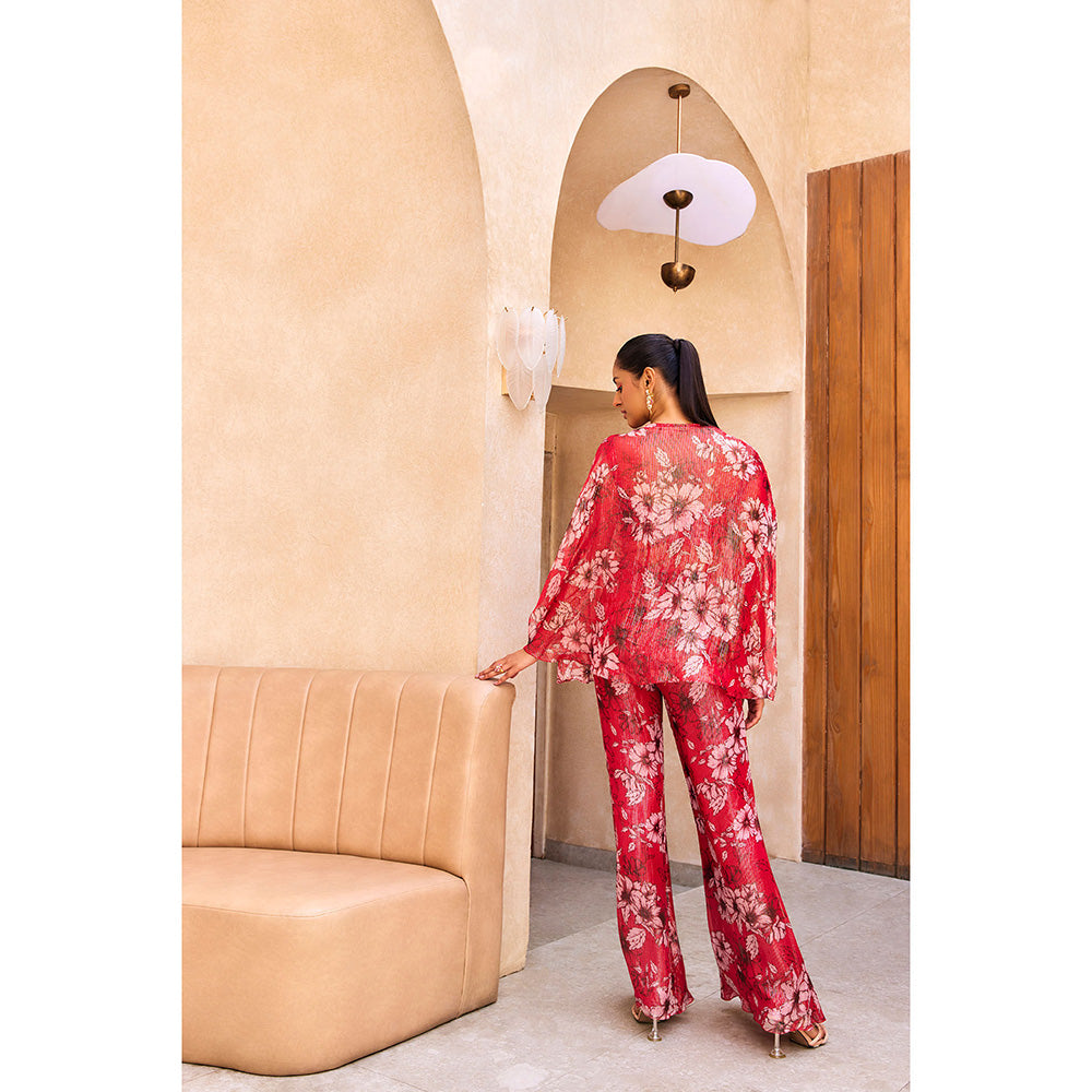SANYA GULATI Pink Floral Print Cape & Pant Co-Ord (Set of 3)