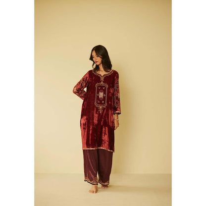 Sarang Kaur Maroon Dareecha Kurta with Palazzo (Set of 2)
