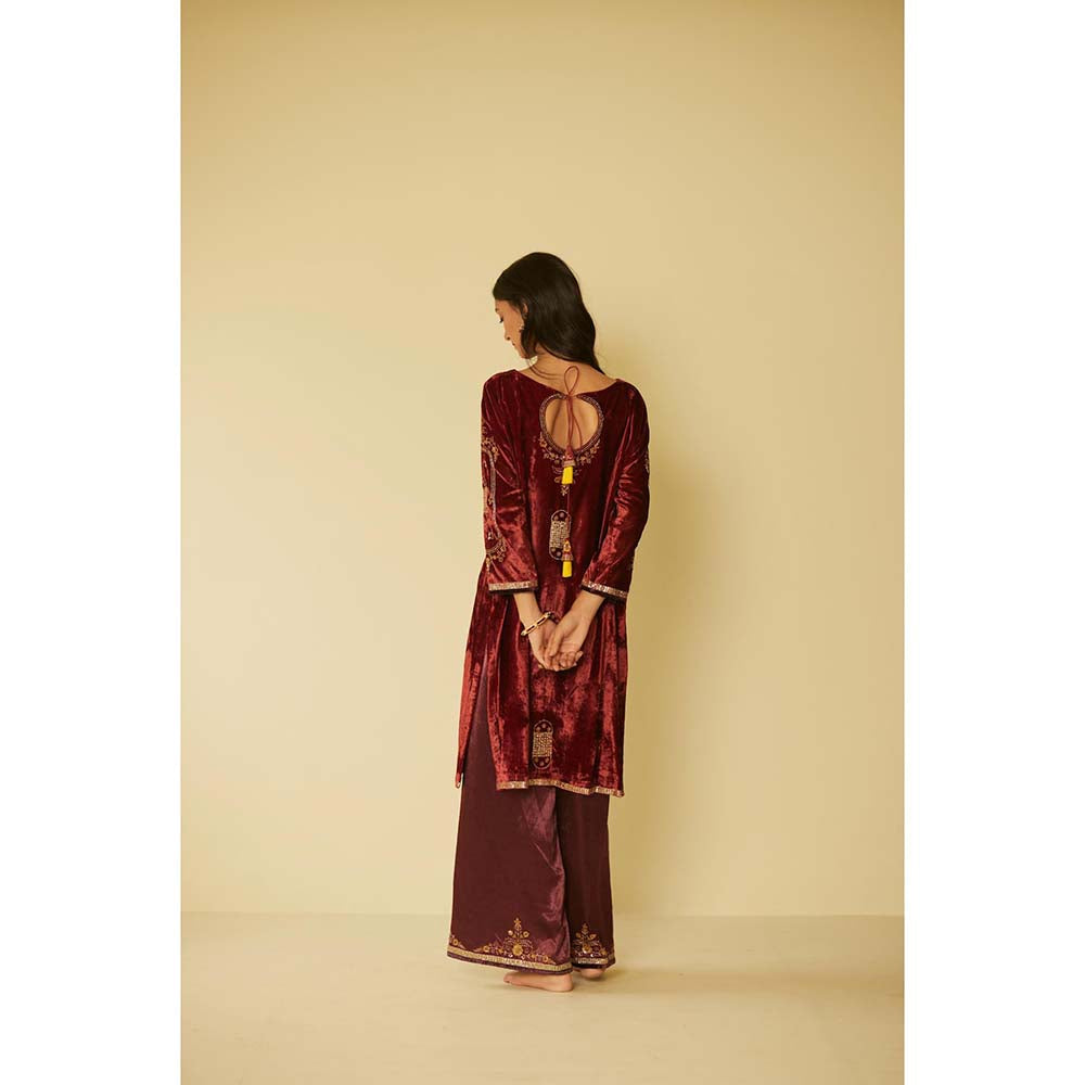 Sarang Kaur Maroon Dareecha Kurta with Palazzo (Set of 2)
