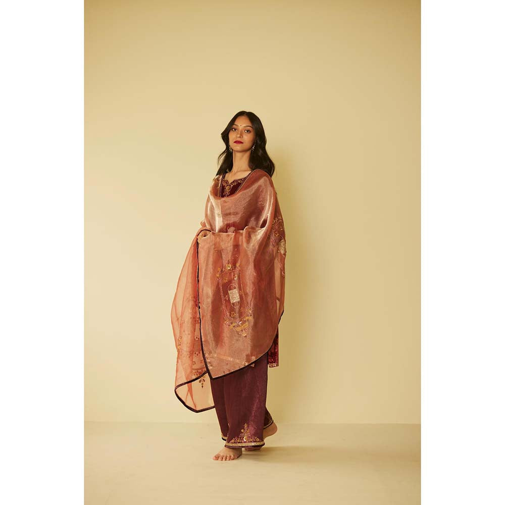 Sarang Kaur Maroon Dareecha Kurta with Palazzo (Set of 2)