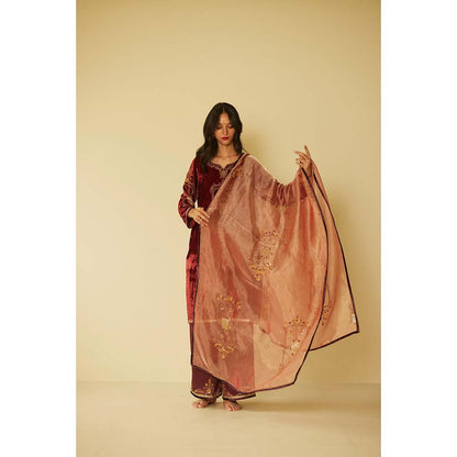 Sarang Kaur Maroon Dareecha Kurta with Palazzo (Set of 2)