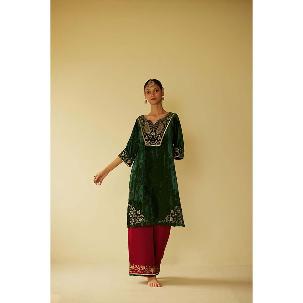 Sarang Kaur Green Meera Kurta with Palazzo (Set of 2)