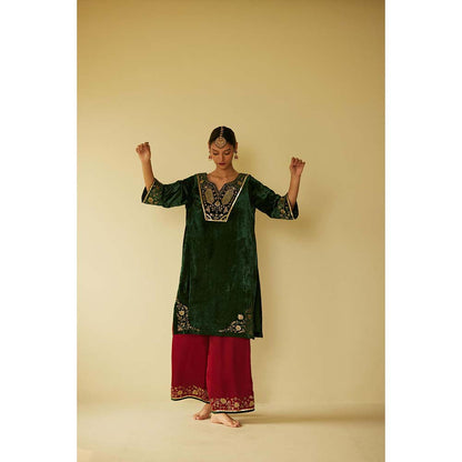 Sarang Kaur Green Meera Kurta with Palazzo (Set of 2)