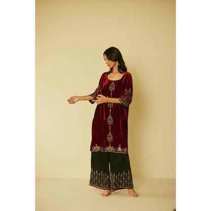 Sarang Kaur Red Bageecha Kurta with Palazzo (Set of 2)